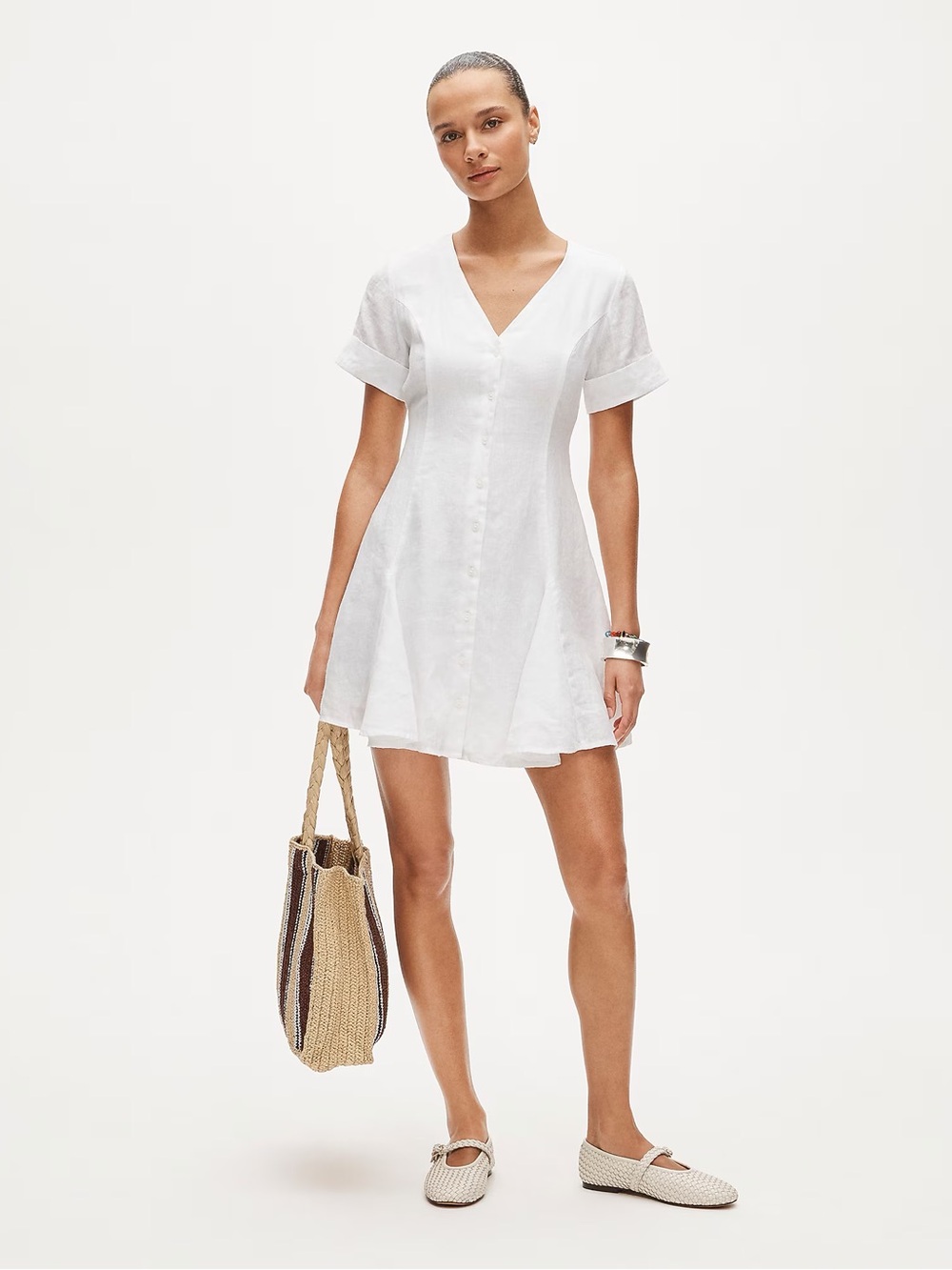 J. Crew White Fleur Mini Dress in linen